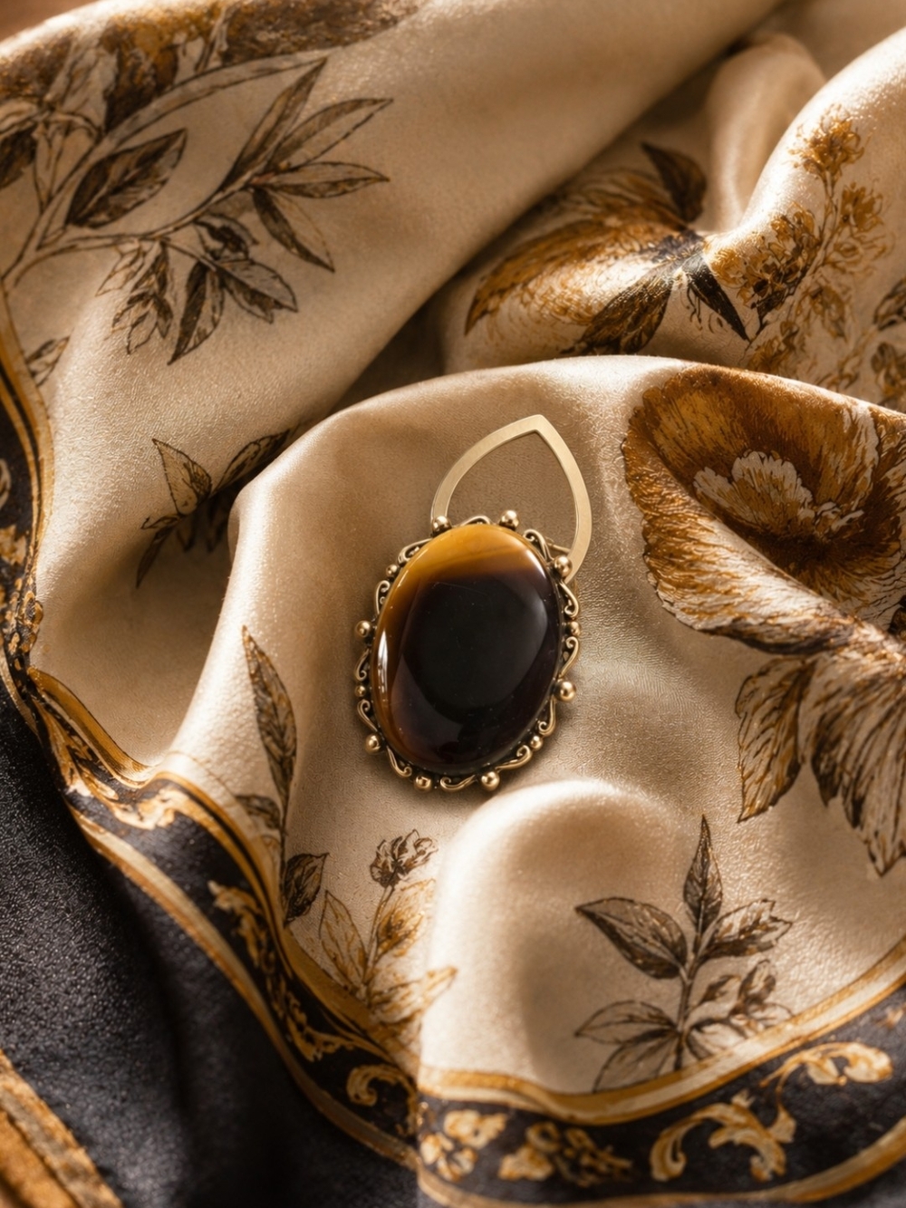 Gold-Tone Brown Oval Stone Scarf Clip - Women Jewelry